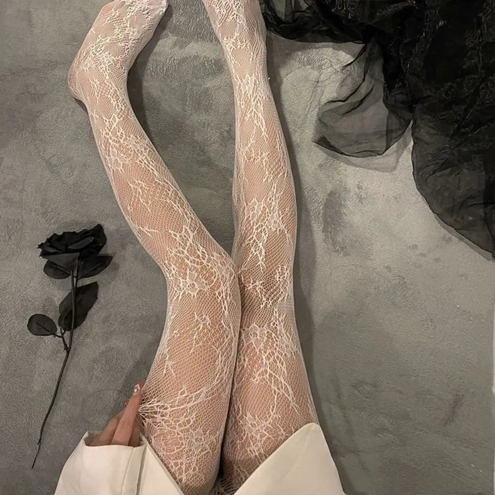 Fashionable Hollow Out Flower Pattern Fishnet Stockings Jacquard Small Flowe Mesh Design Net Socks Mesh Tights Japanese Lolita Zpaxo