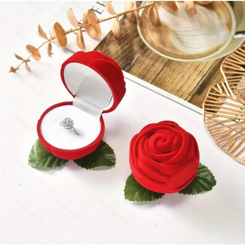 Velvet Rose Flower Ring Box Valentine Day Romantic Bouquet Case