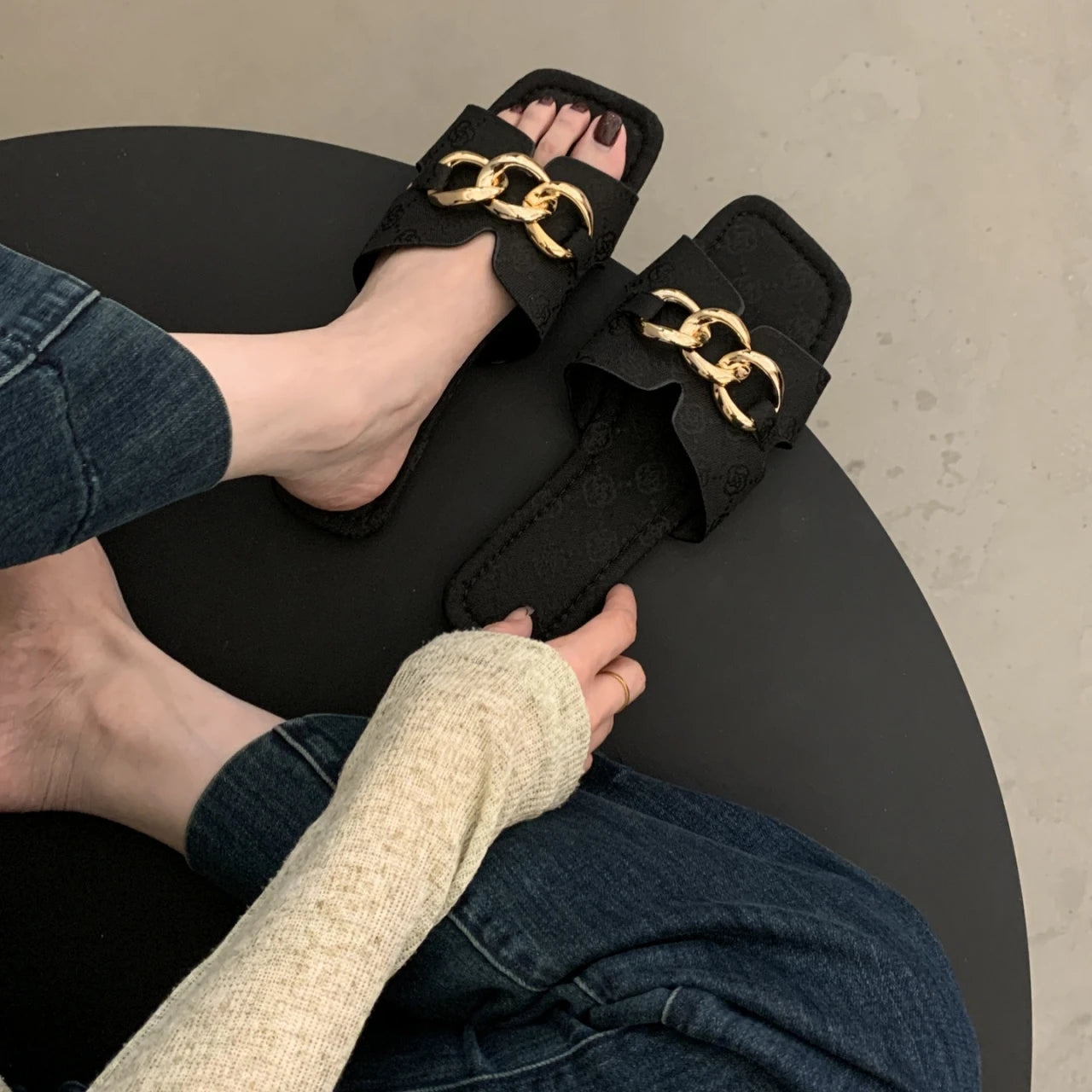 Women Flat Slippers 2025 Summer Big Shoes Trend Designer Luxury Zpaxo black 38