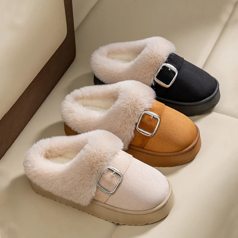 Winter Warm Fluffy Slippers Women Thick Sole Non Slip Plush House