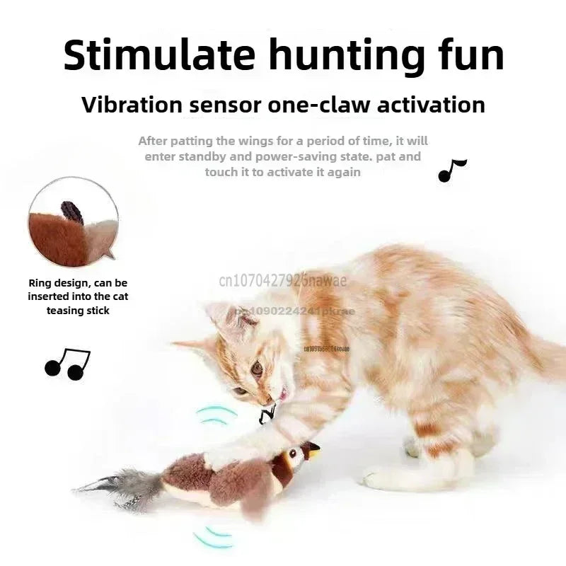 Interactive Cat Toys Rechargeable Electric Chirping Flapping Wings Bird with Catnip Cats Touch-Activated Squeaky Plush Toy Pet Zpaxo