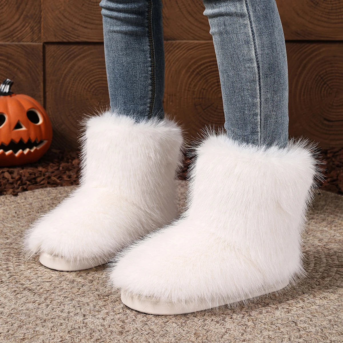 Women Snow Boots 2025 New Plush Warm Platform Shoes Fashion Big Size Shoes Women Outdoor Luxury Furry Faux Fox Fur Boots Woman Zpaxo WHITE 38-39