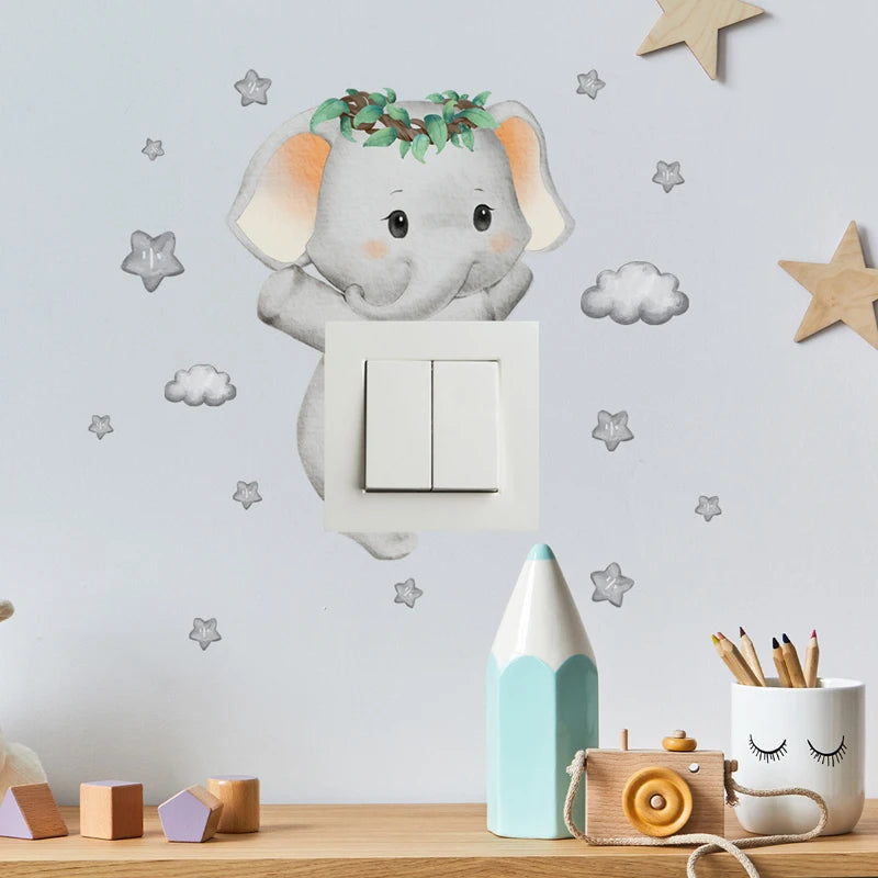 Cute Giraffe Bear Elephant Star Switch Sticker Kid Baby Bedroom
