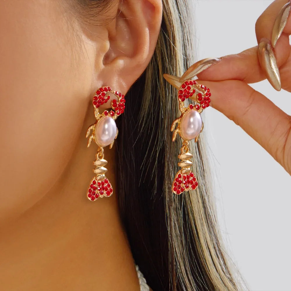 Creative Ocean Series Lobster Earrings Enameled Metal Exquisite Animal Earrings Ear Jewelry for Girls Ladies Zpaxo E