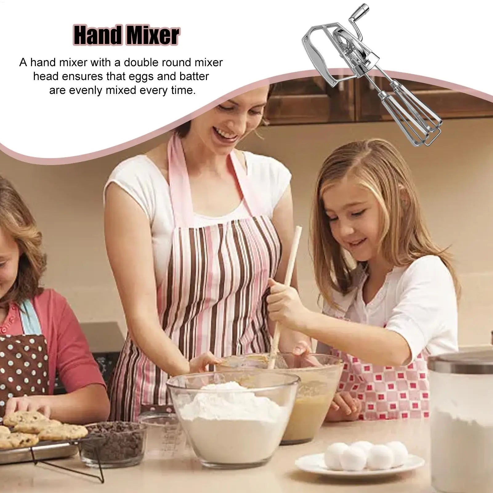 Hand Crank Egg Beater Stainless Steel Whisk Multifunctional