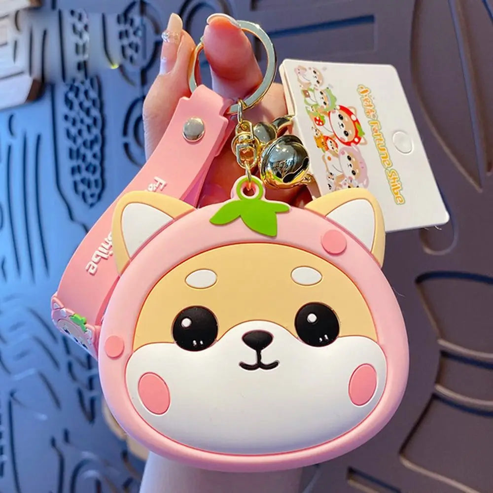 Chain Mini Wallet Bag Charm Headphone Bag Coin Purse Keychain Zipper Change Purse Shiba Inu Dog Keychain Purse With Keychain Zpaxo pink