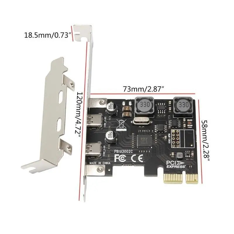 652F 2 Port TypeC PCIe Expansion Adapter Card Add 2x Super Speed 10Gbps Zpaxo