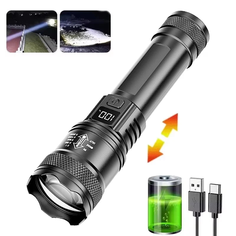 10000LM Rechargeable Zoomable LED Tactical Flashlight Torch