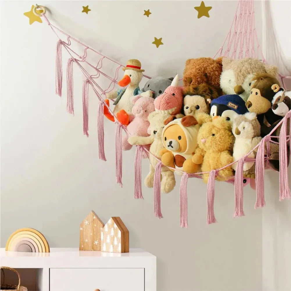 1Pc Toy Hammocks Wall Corner Hanging Storage Net Organizer Woven Kids Stuffed Mesh Hammock Baby Animal Rope Hammock Bag Cotton Zpaxo
