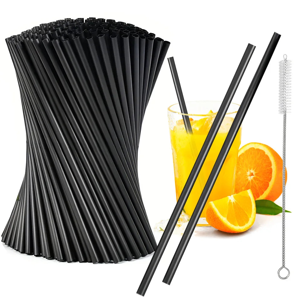 Black Drinking Straws Straw Brush Cocktail Reusable Flexible Plastic