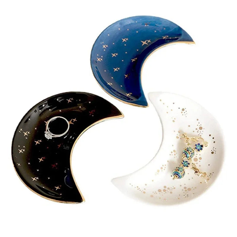 Ceramic Moon-shaped Jewellery Tray Nordic Earrings Necklaces Rings