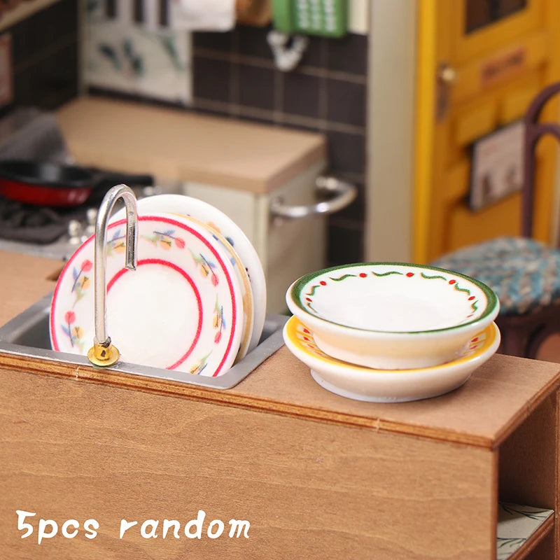 1 12 Dollhouse Miniature Plates 5 Pretend Play Kitchen Decorations Zpaxo A6 5pcs random
