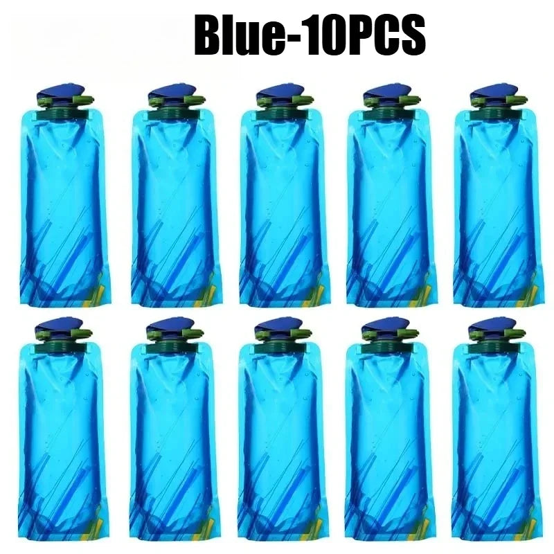 Collapsible Water Bottle Flexible Reusable Travel Kettle Carabiner Zpaxo Blue-10PCS 700ML