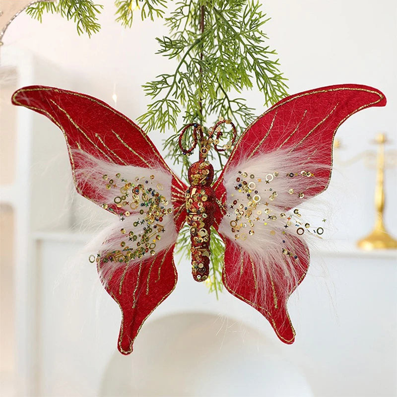 Glitter Fabric Butterfly Christmas Ornament 30×22cm Christmas Ornament Zpaxo