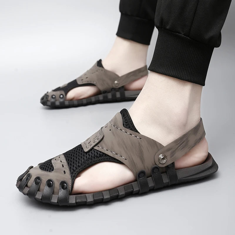 Summer Men Sandals Leather Mens Casual Shoes Outdoor Beach Roman Zpaxo