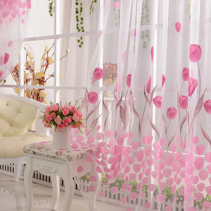 Tulip Printed Nordic Curtains Fashion Door Window Curtain Practical Zpaxo