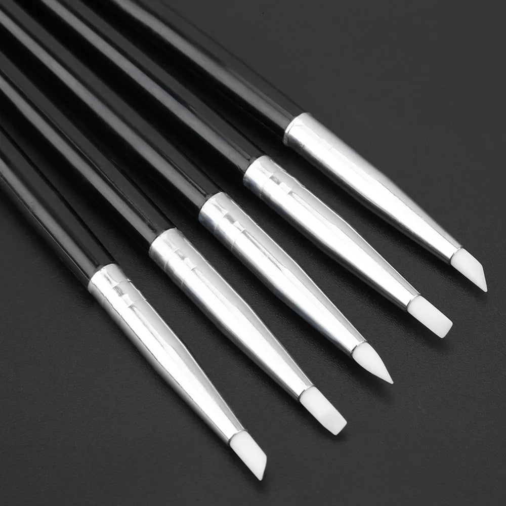 5PCS Ultra Soft Silicone Nail Silicone Pen Black Pole 6.7in Nail Art Sculpture Tool Hollow Carving Nail Detail Brush Zpaxo