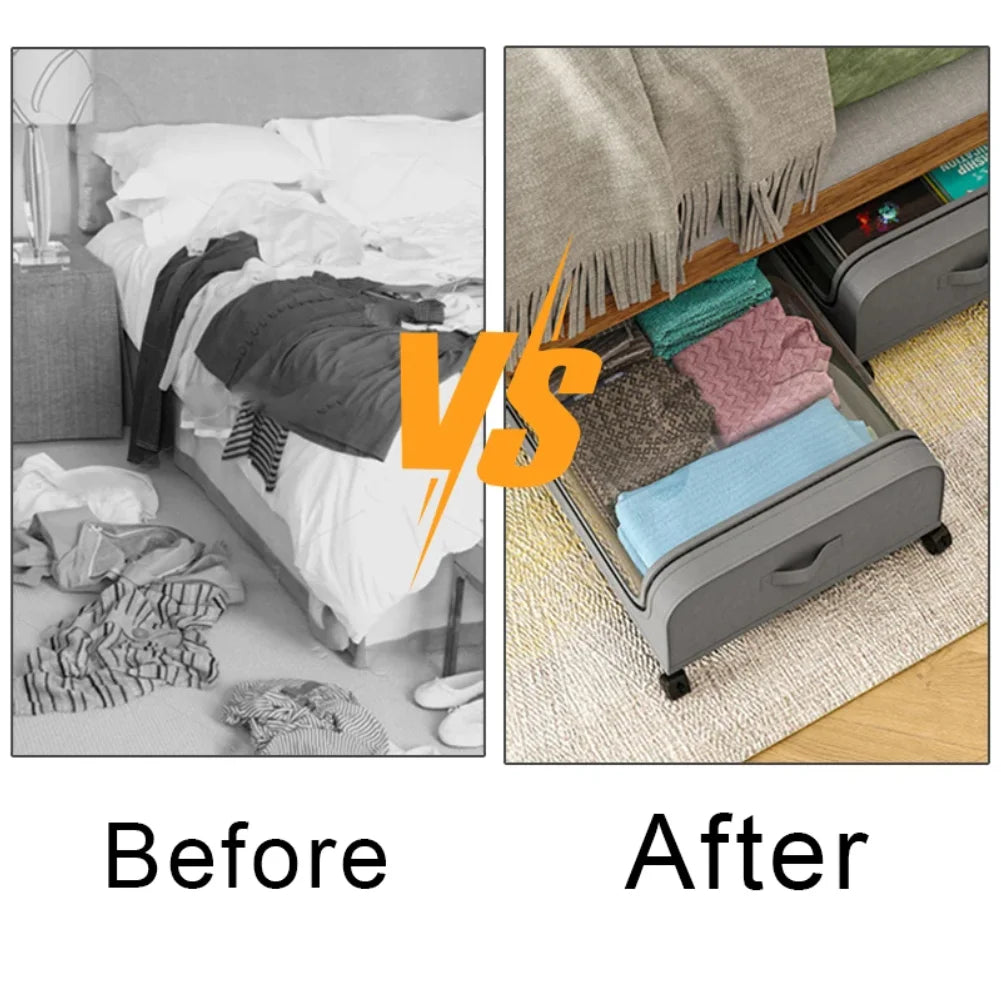 Under Bed Storage Box with Wheels Large Capacity Dust Proof Quilt Clothes Storage Bag Bedroom Toy Sundries Pulley Organizing Box Zpaxo