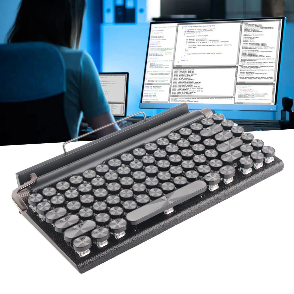 Typewriter Keyboard 83 Keys Vintage Wireless Mechanical Metal Round Zpaxo