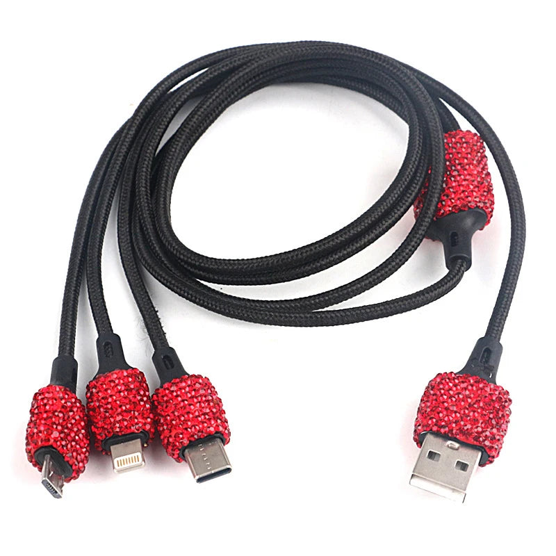 Dual USB Port Car Charger Safety Hammer Design Handmade Rhinestone Zpaxo red 1 China Mainland