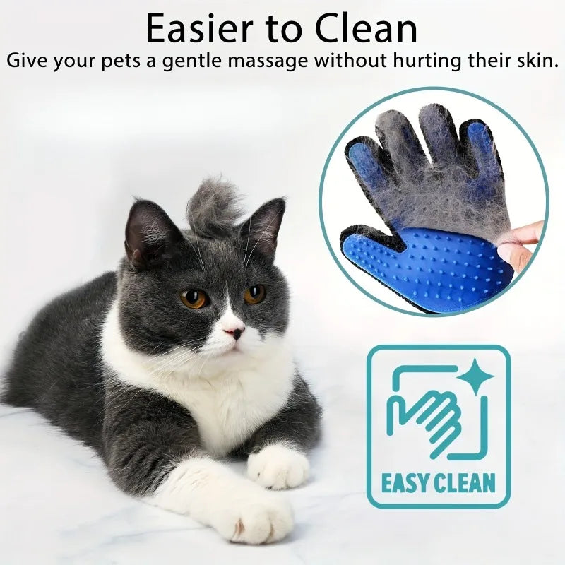 2-in-1 Pet Grooming Gloves Silicone Massage Hair Removal Dogs&cats