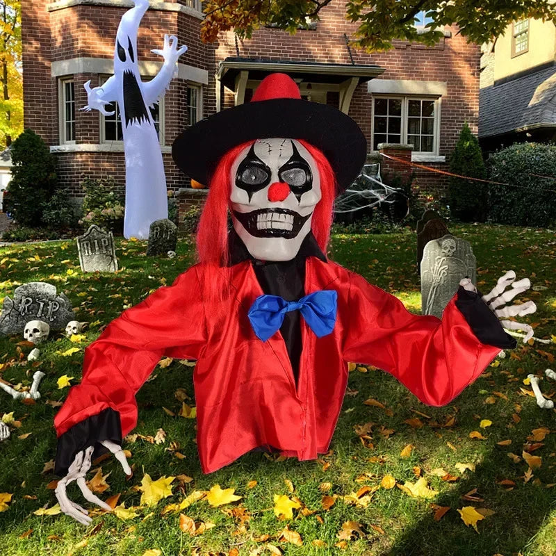Spooky Clown Ghost Lawn Stake Glowing LED Eyes Creepy Halloween Yard