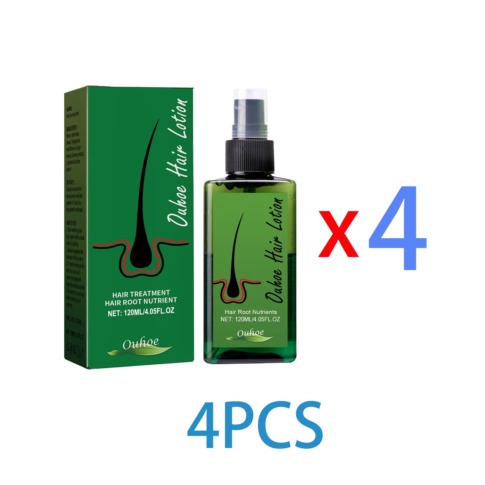 Ouhoe Hair Growth Support Spray with Herbal Extracts Nourishing Scalp Tonic for Thinning Hair Strengthen Roots Shine 120ml Zpaxo 4PCS