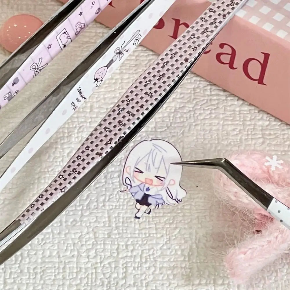 Stainless Steel Curved Stickers Tweezers Precision Cartoon False Zpaxo