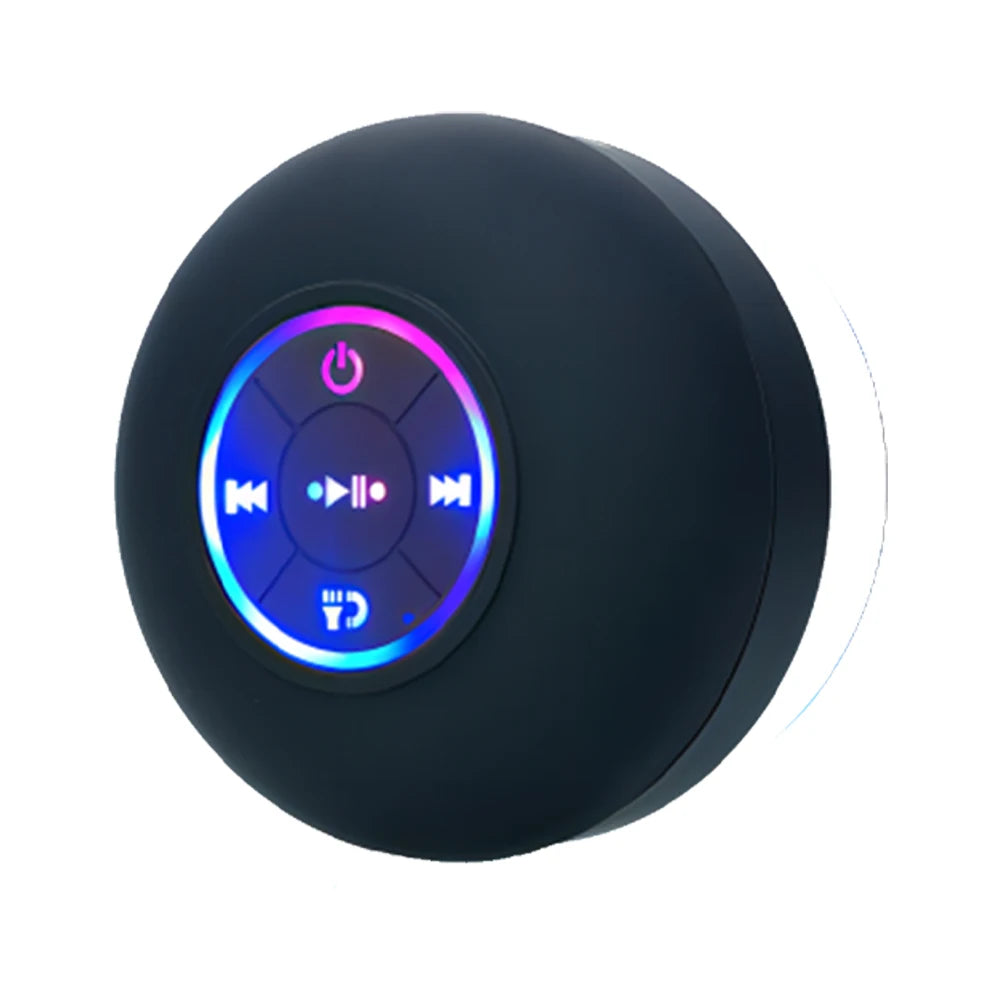 Bathroom Waterproof Wireless with Colorful LED Bluetooth Speaker Large Suction Cup Mini Portable Speaker Outdoor Stereo Speaker Zpaxo Black