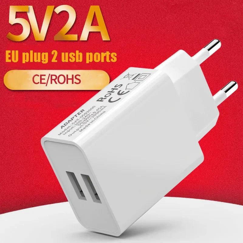 Universal 2pin EU Plug Travel Dual USB Wall Charger 5V 2A Fast