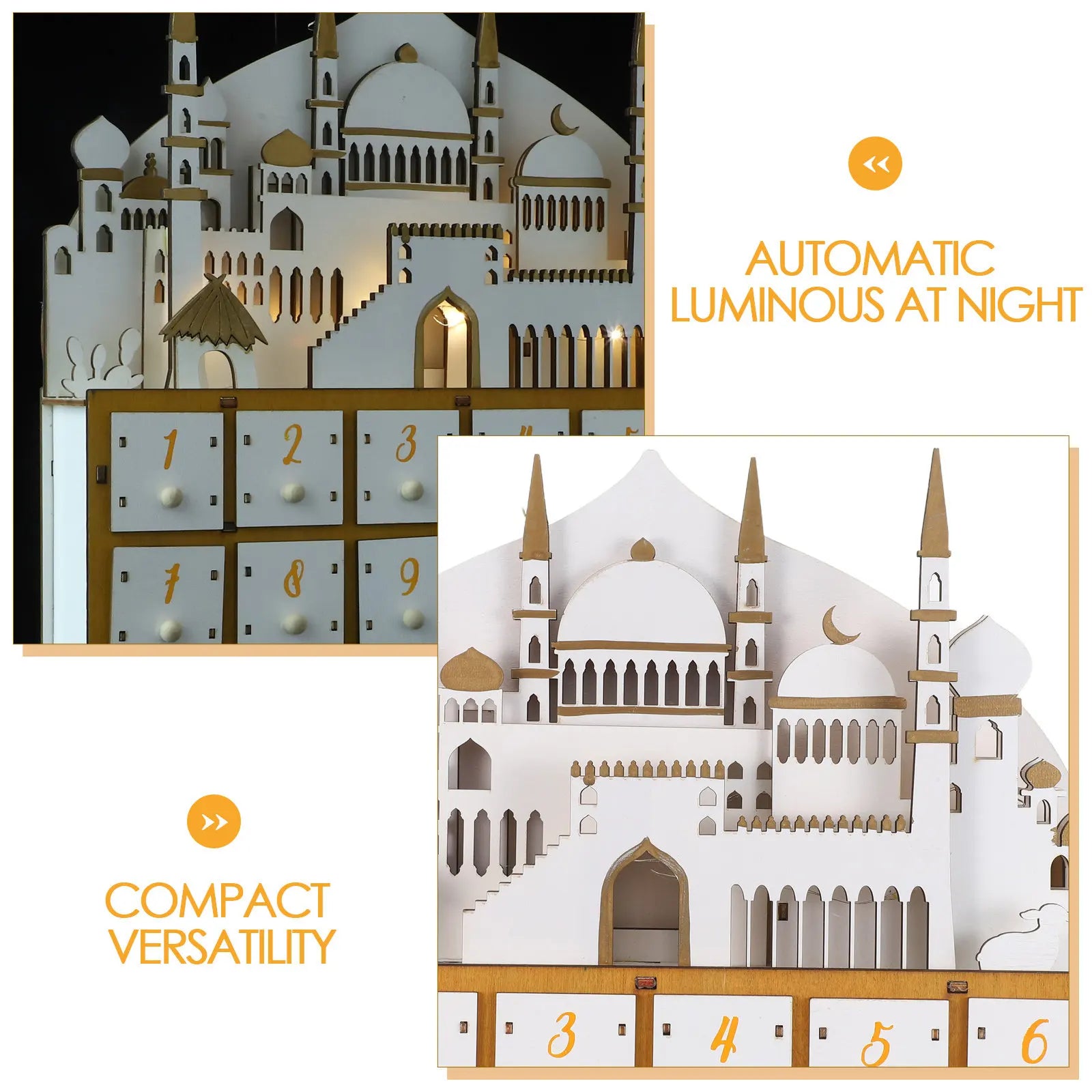Islamic Wooden Advent Calendar Ramadan 30-Day Countdown Drawers LED