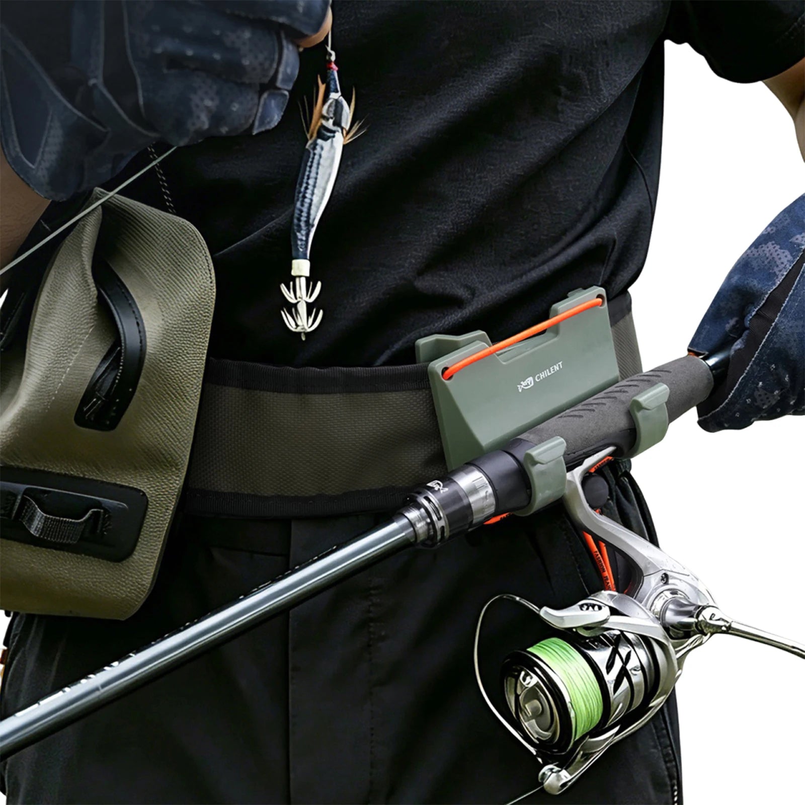 Outdoor Belt Clip Rod Holder Hands-free Slide Lock System Fishing
