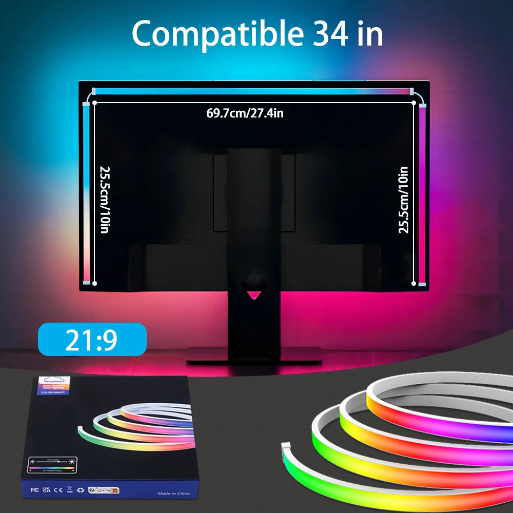 Smart LED Gaming Strip Light Computer Monitor Backlight Sync Strip Light RGB Light Bar Screen USB Gaming Bedroom Decor Lamp Zpaxo For 34 inch monitor