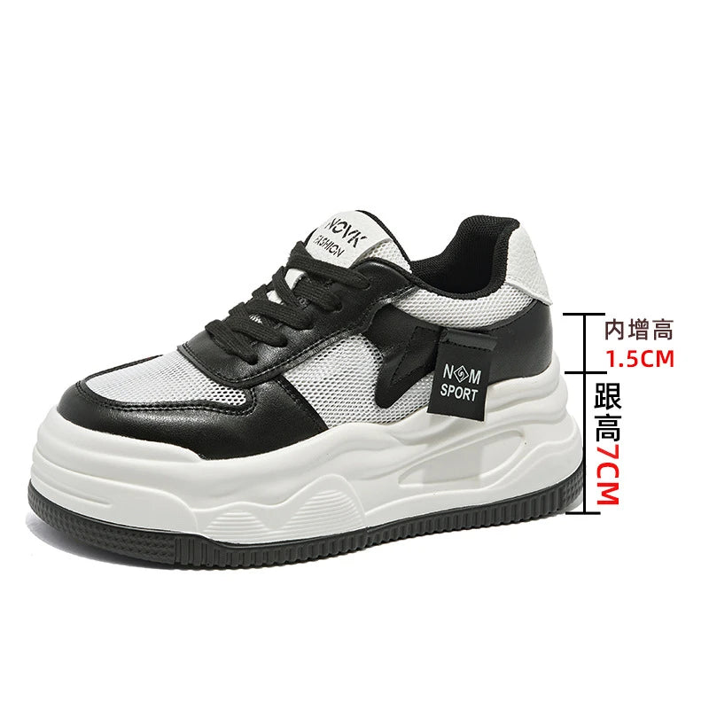 Women's Platform Chunky Sneakers Lace Up Design Sport Tag Detail Two Zpaxo Black Mesh 37