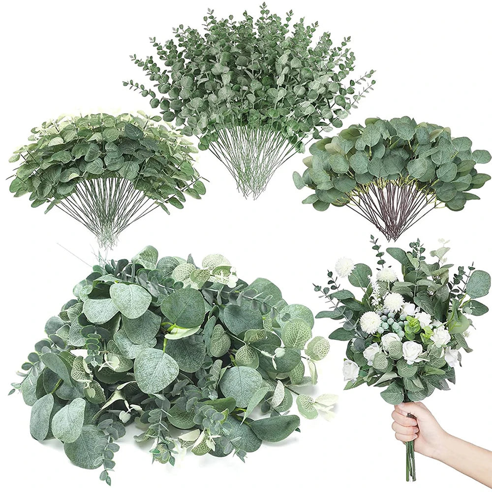30/60/120Pcs Artificial Eucalyptus Leaves Stems Bulk 3 Kinds Mixed Silver Dollar Eucalyptus Bouquets Floral Wedding Home Decor Zpaxo