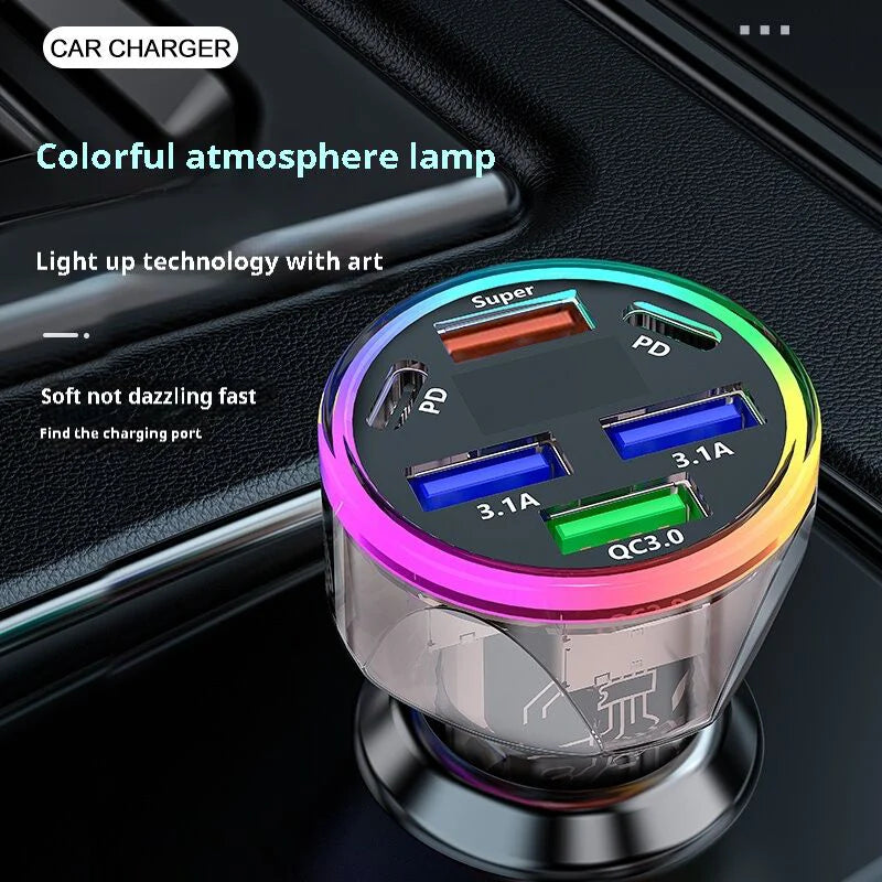 4-in-1 USB-C Car Charger 100W Dual PD QC 3.0 + Voltage Display Car Phone Charger Zpaxo