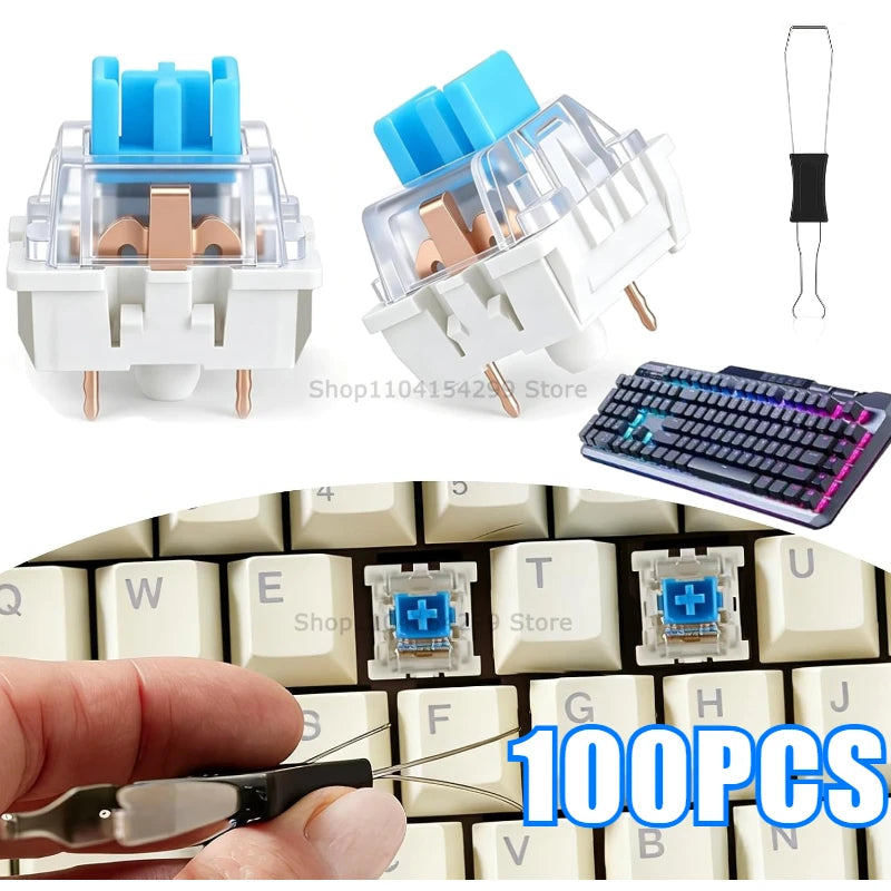 50 Pcs Blue Keyboard Switches, 3-Pin Clicky Tactile Mechanical Keyboard Switches, Complete DIY Replacement Kit with Switch Pulle Zpaxo