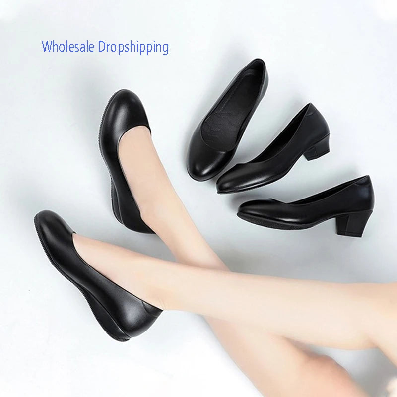 Spring Work Shoes Black Professional Women Heels Pumps Low-heeled Zpaxo