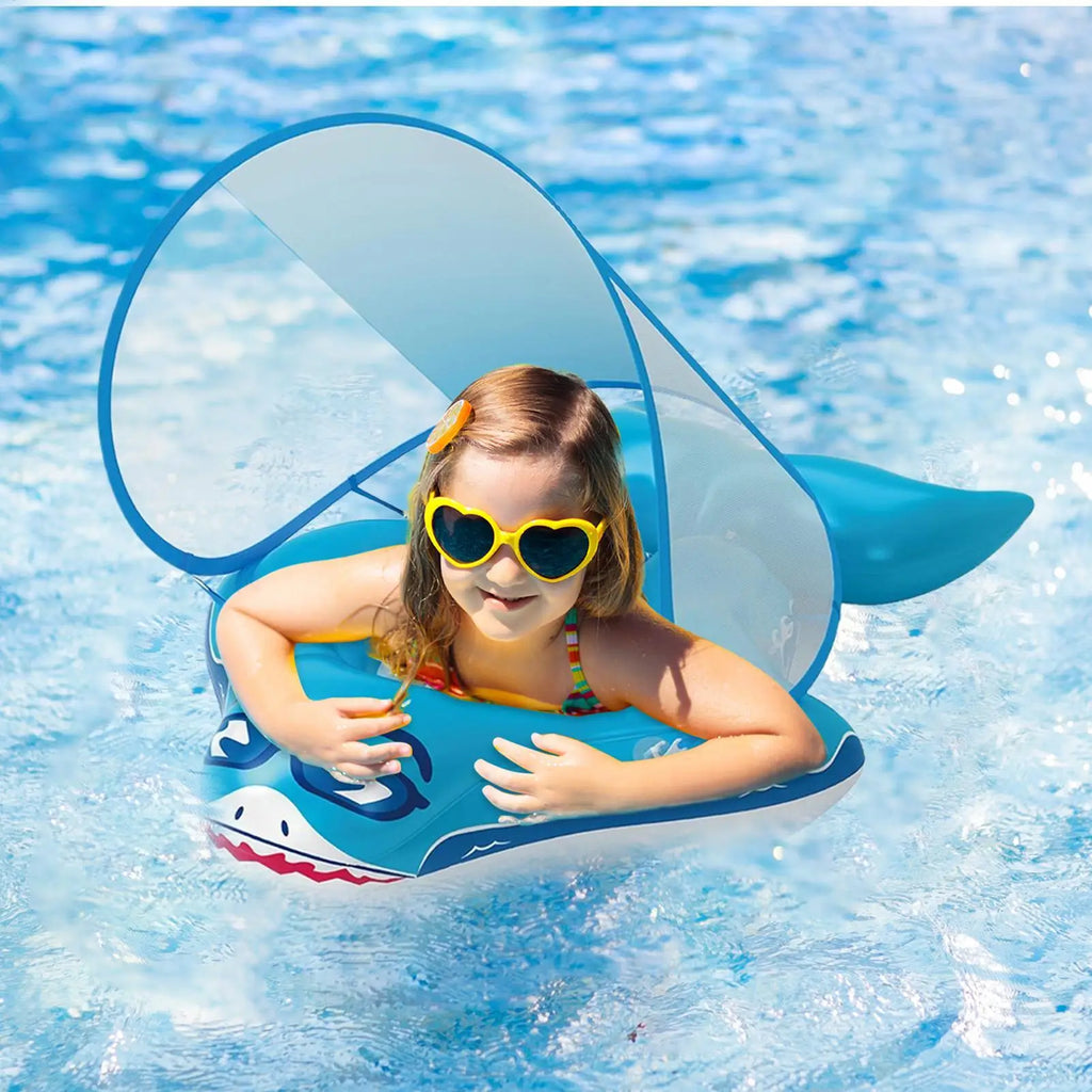 Baby Pool Float Skin-Friendly Swimming Float UV Protection Shade Ring In Fun Shark Shape For Toddler Boy Toys Play Swimming Zpaxo