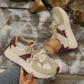 2025 New Women Sneakers Spring Thick Bottom Women Shoes Casual Patchwork Leather Sneakers Outdoor Casual Vulcanize Shoes Ladies Zpaxo Red 42