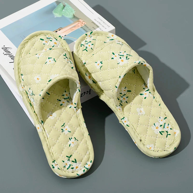 Indoor Slippers Soft Cotton Floral Floor Shoes Fashion Flower