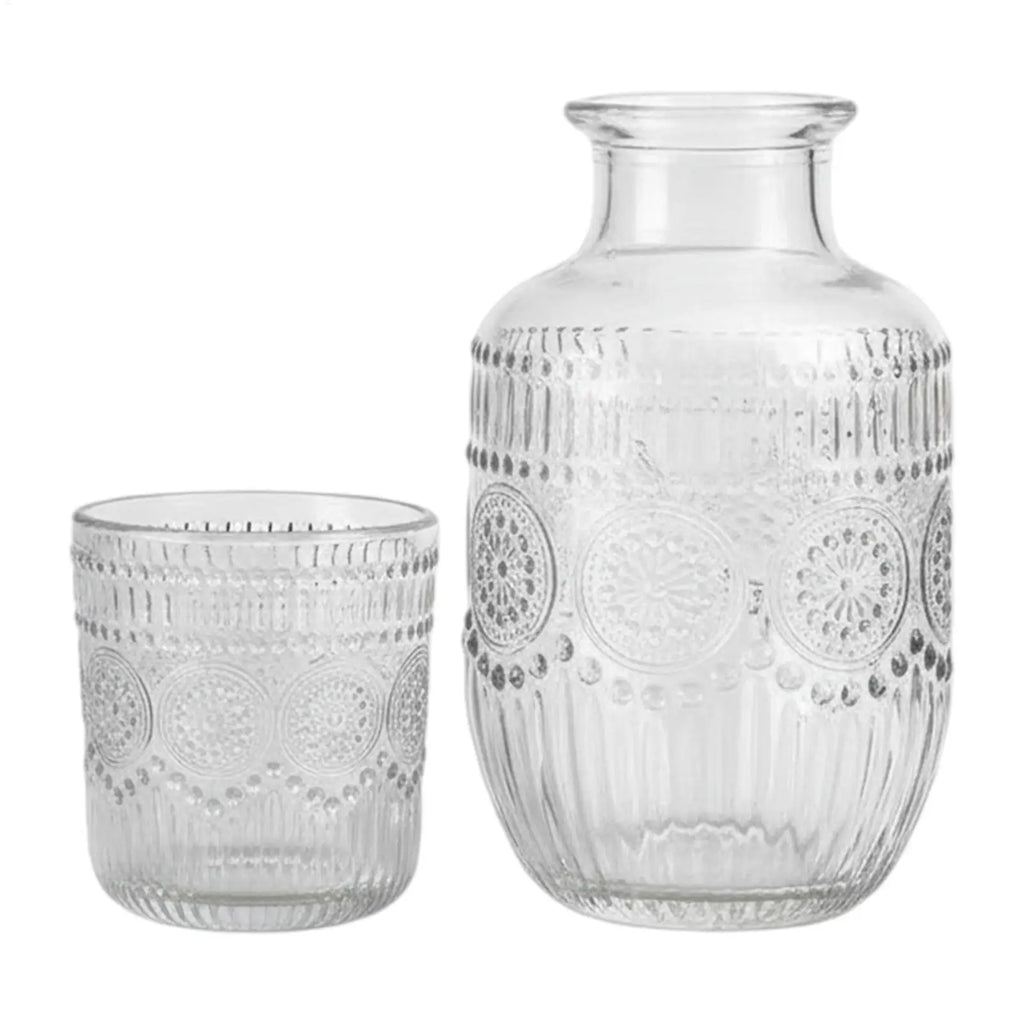 Bedside Carafe Glass Snowflake Design Water Pitcher Cup Tea Coffee