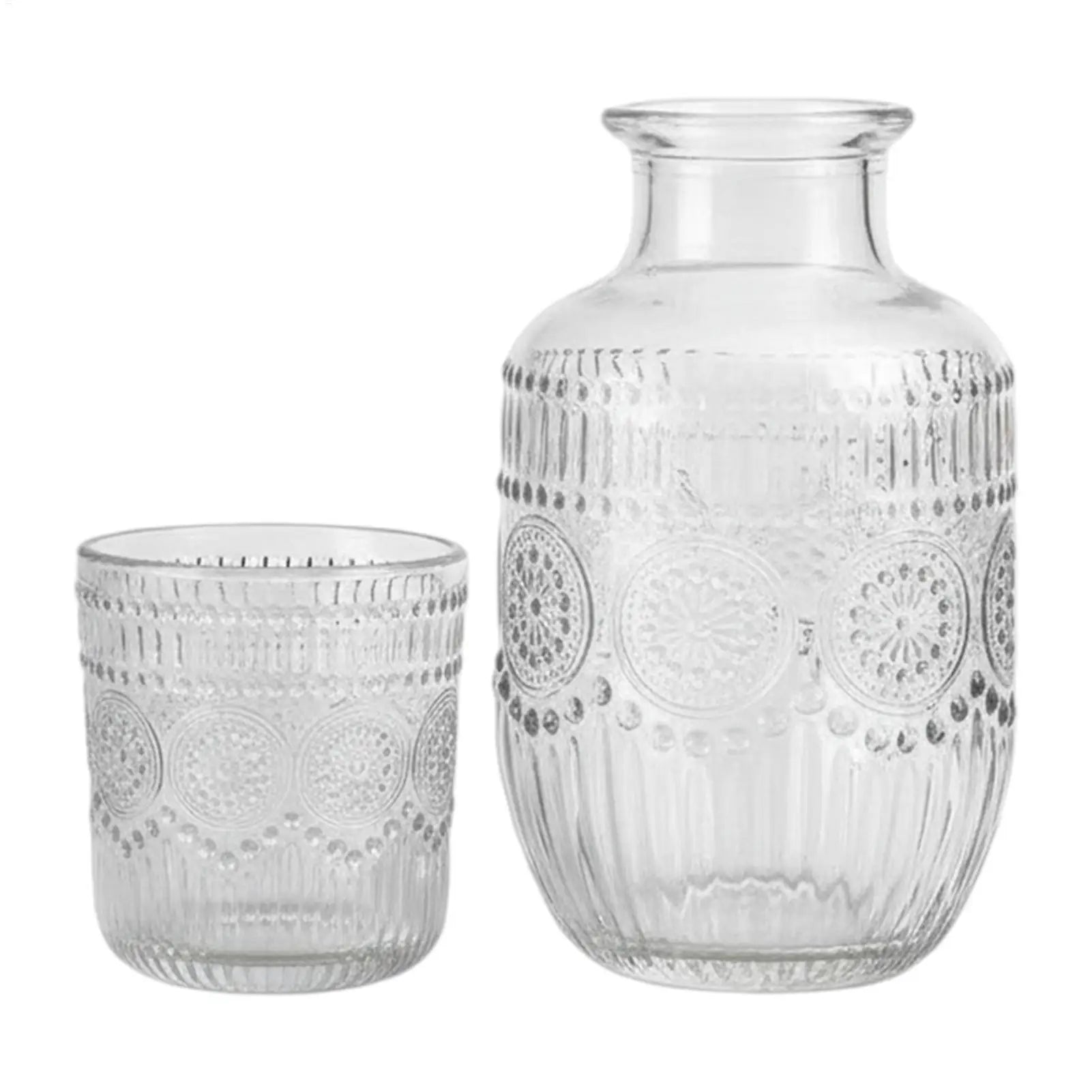 Bedside Carafe Glass Snowflake Design Water Pitcher Cup Tea Coffee