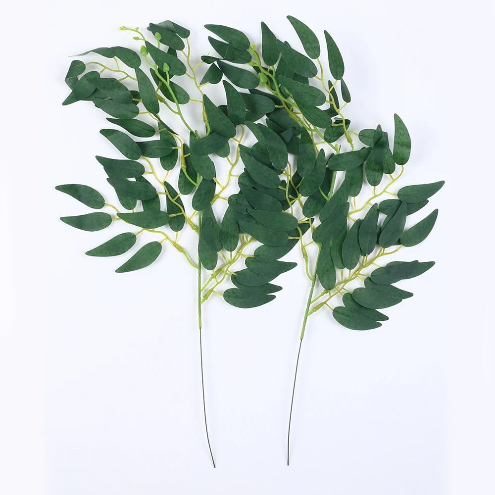 2Pcs Artificial Leaves Plant 18.5 Inch Faux Green Leaf Garland Branches for Wedding Bouquet Table Home Decor Zpaxo