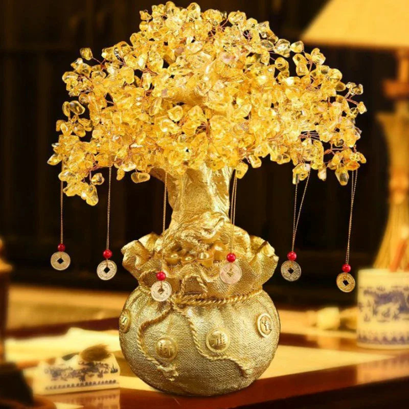 Lucky Tree Wealth Yellow Crystal Natural Money Ornaments Bonsai Luck Zpaxo