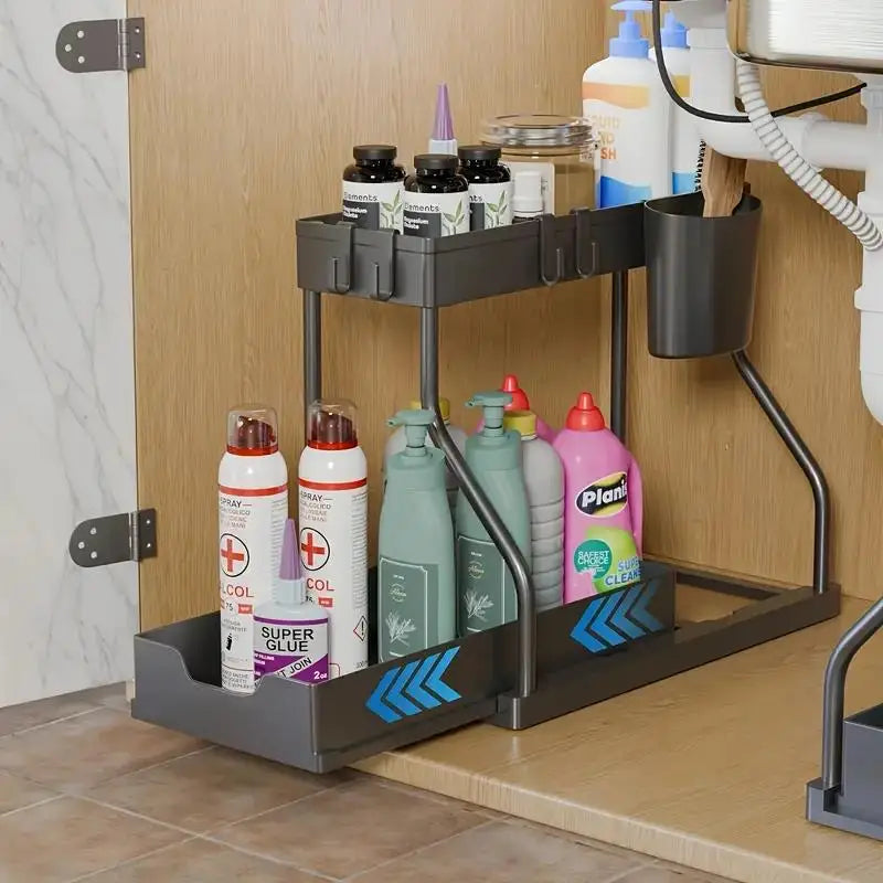 2-Tier Pull-Out Storage Drawers - Heavy-Duty Space Saving Organizer for Kitchen & Bathroom Essentials Bathroom Essentials Zpaxo