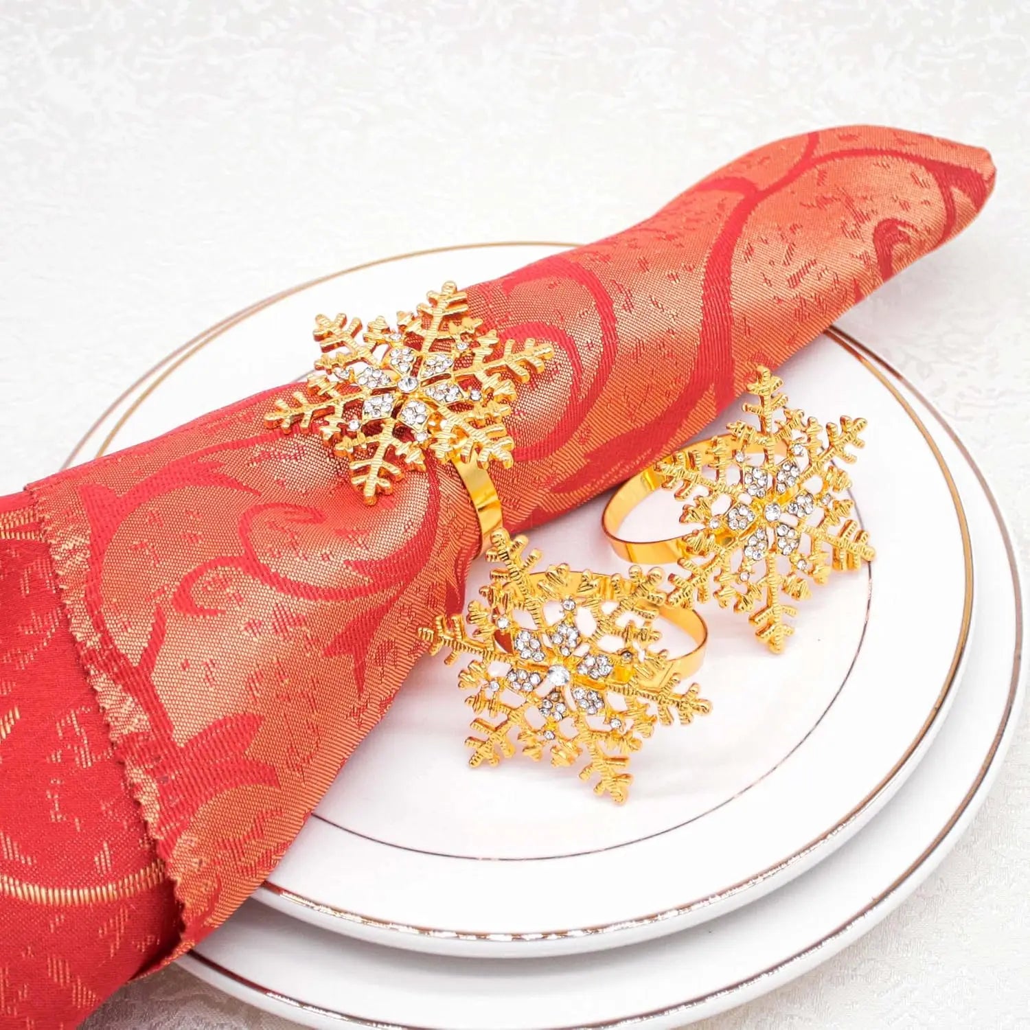 Christmas Rhinestone Snowflake Napkin Rings Sparkling