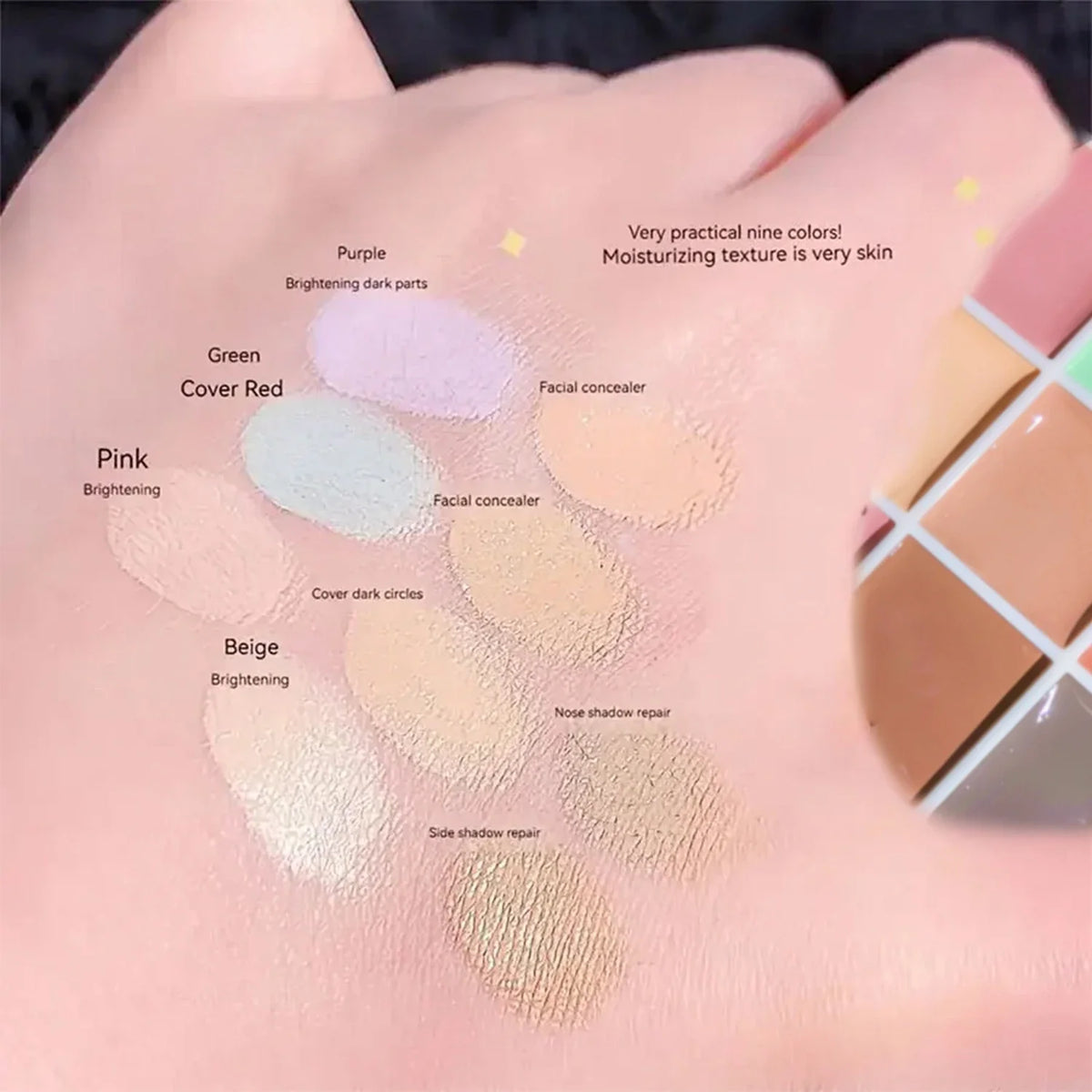 Multi-Color Concealer & Color Correcting Palette, Correcting Green/Purple Shades for Face Makeup, Blemish & Dark Circle Coverage Zpaxo