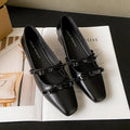 Women's Flat Shoes Thick Heeled Square Head Fashion Sweet Single Bow