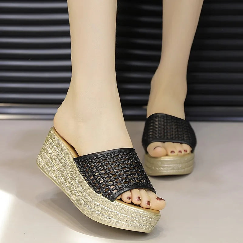 Hollow Out Breathable Women's Slippers Fish Mouth Wedge Anti Slip Zpaxo